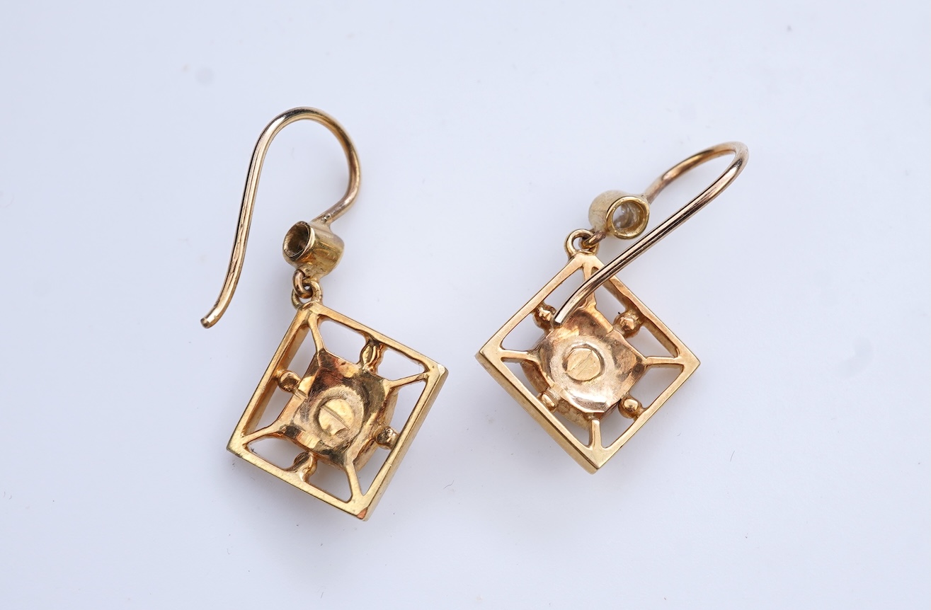 A pair of enamel and diamond earrings, early 20th century composite